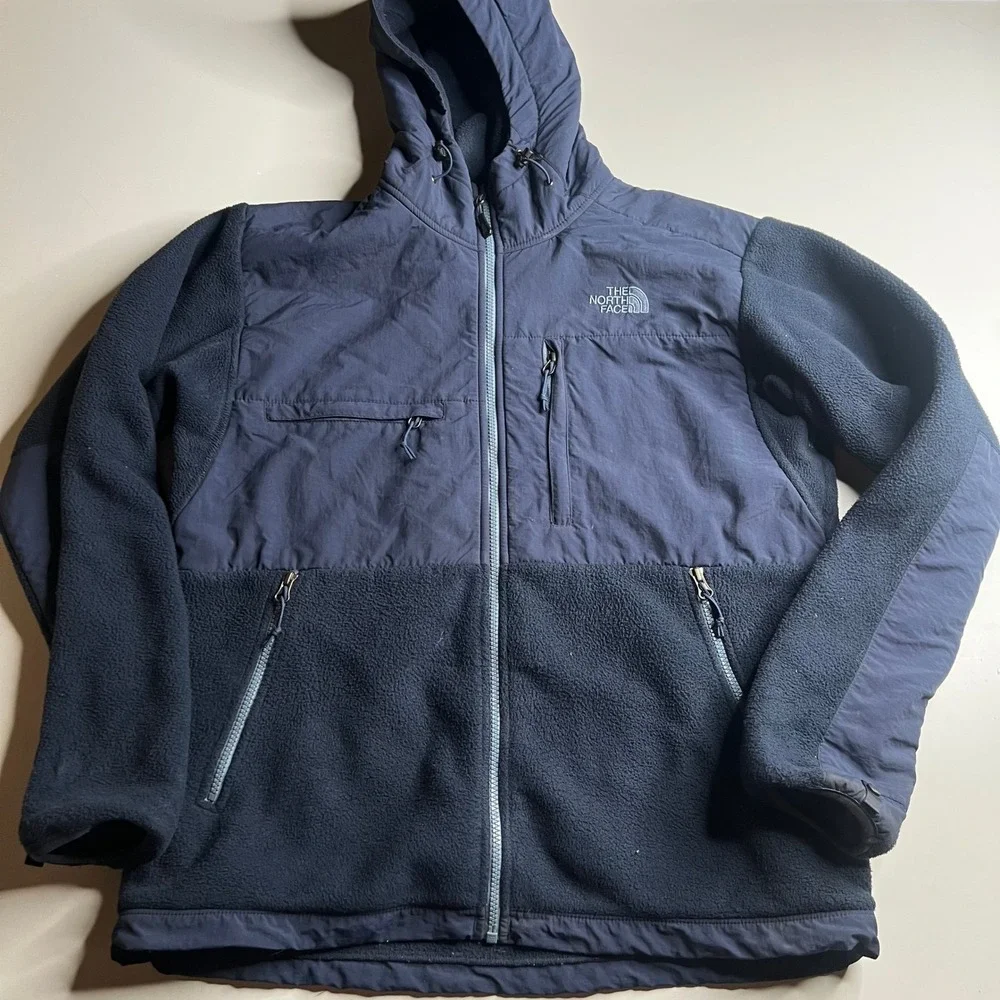 The North Face Denali 2 Hoodie Mens Medium Navy Blue Fleece Full Zip Jacket